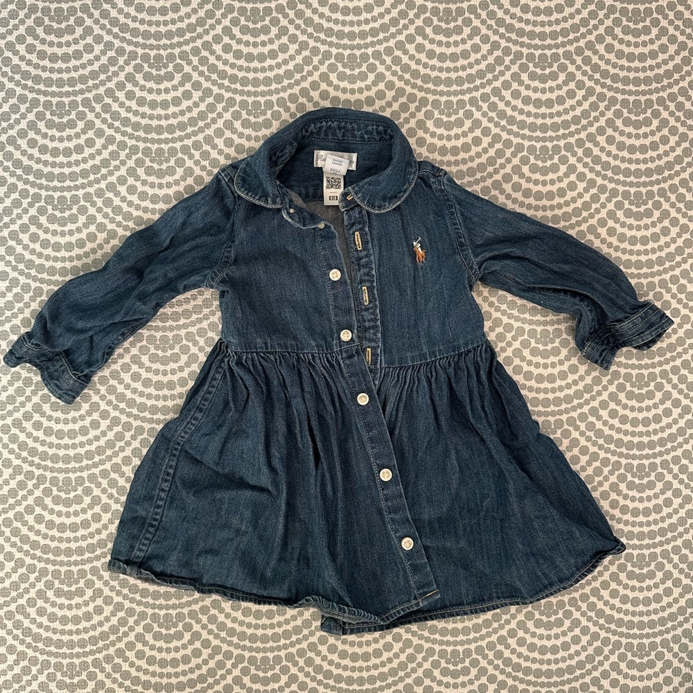 Denim Button-Up Dress with Embroidered Logo